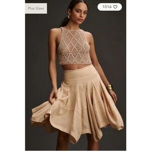 Anthropologie Skirt Womens 1X‎ Plus Yellow Linen Lined Handkerchief Hem Boho NWT